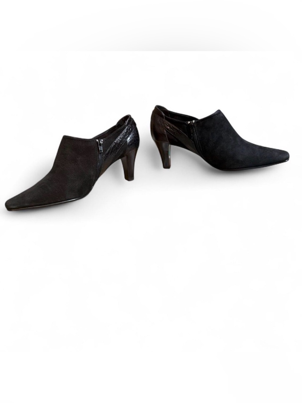 Liz Claiborne “Lama” Black Suede & Patent Leather Pointed Toe High Heel Bootie